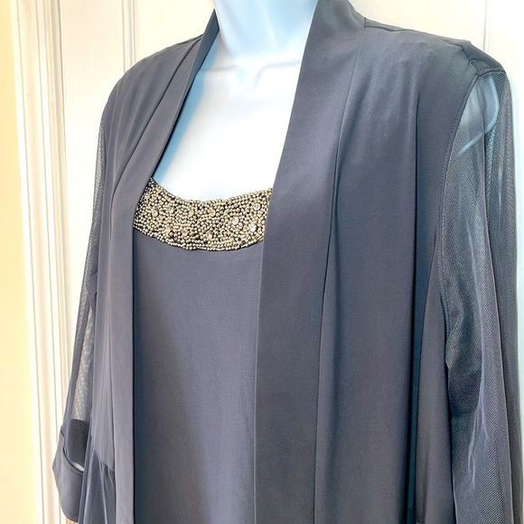NWT Mesh Jacket Tank Top Women’s 14 W Grey Mocked Beaded Jeweled Sheer Formal - Picture 3 of 17